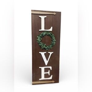 Wooden LOVE Sign with Green Wreath - Wall or Door Hanger Sized